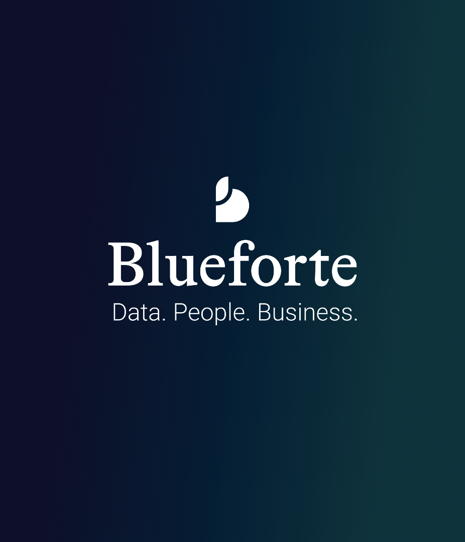 Blueforte picture mark and word mark on their dark signature gradient
