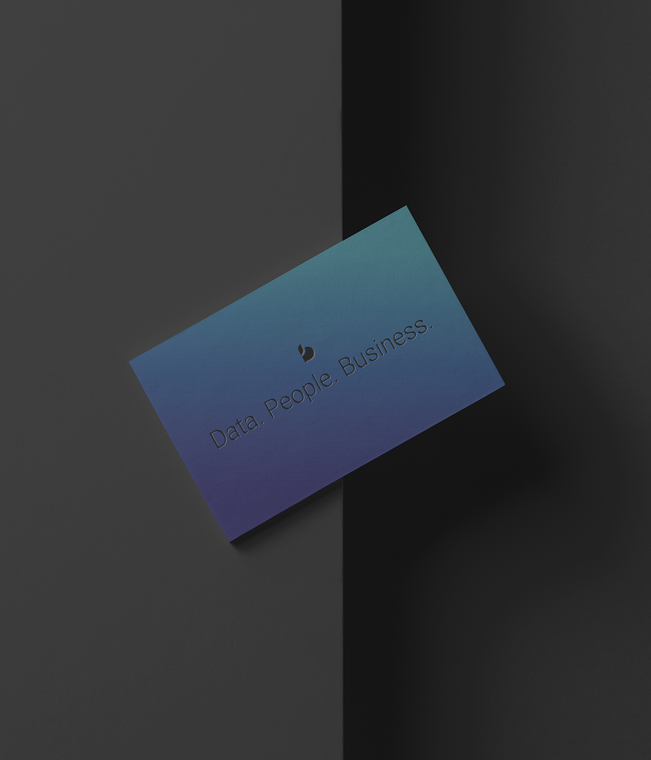 Blueforte business card with their picture mark and company claim Data.People.Business.