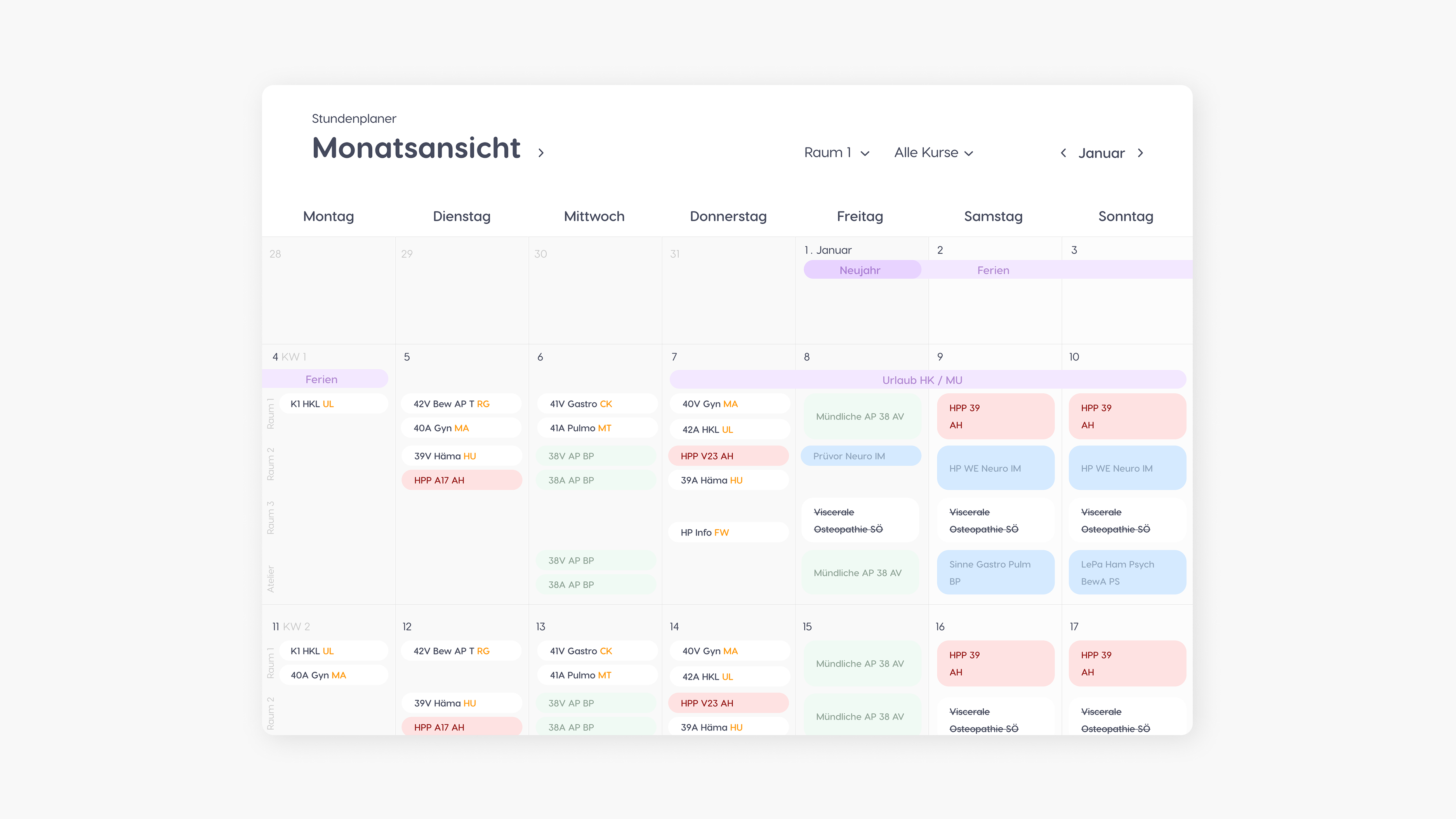 Mockup Stundenplan Monatsansicht