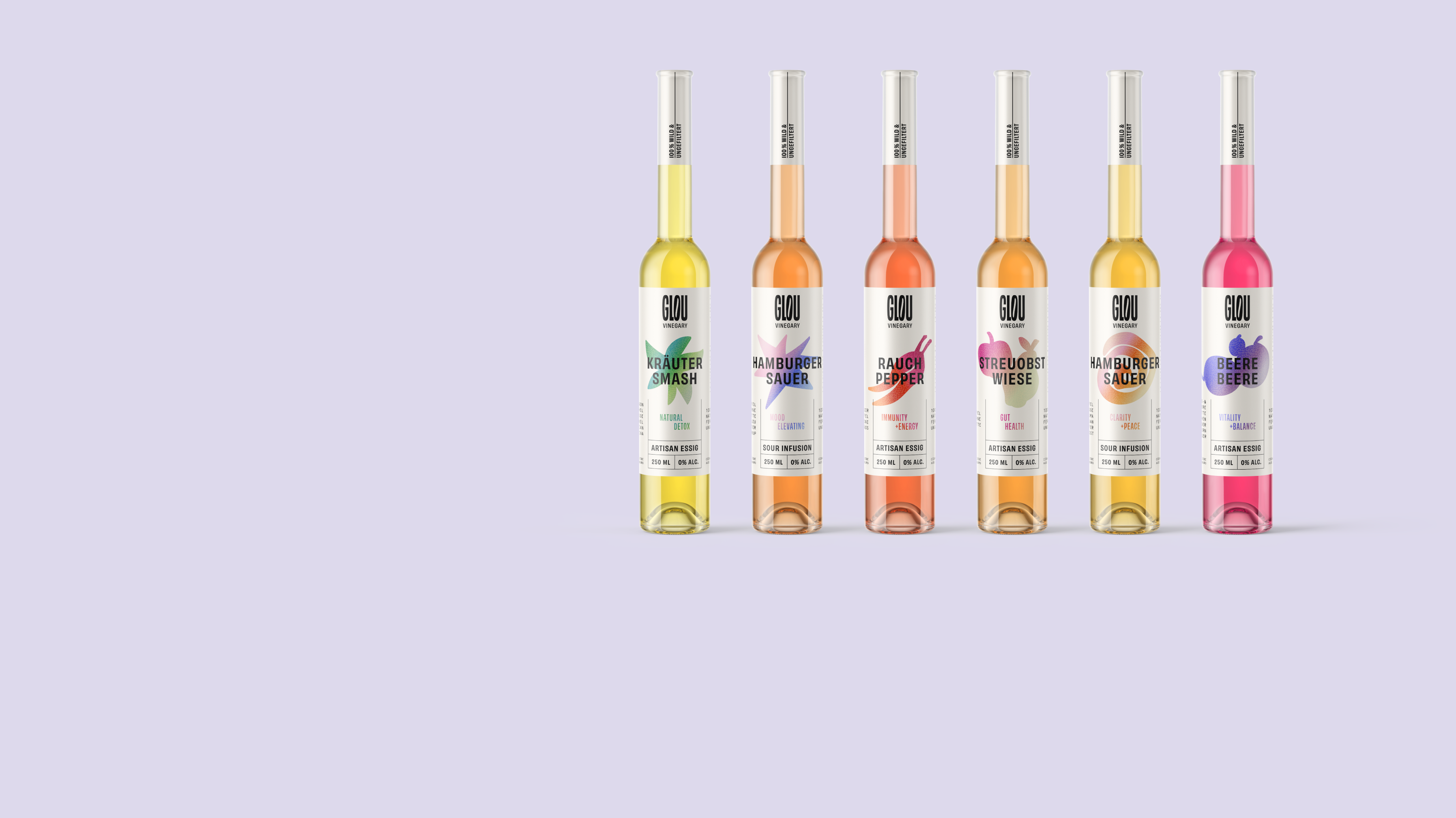 Six bottle of artisan vinegar handmade by Glou Vinegary