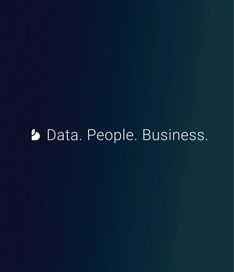 Blueforte picture mark with their brand claim Data.People.Business. on their dark signature gradient