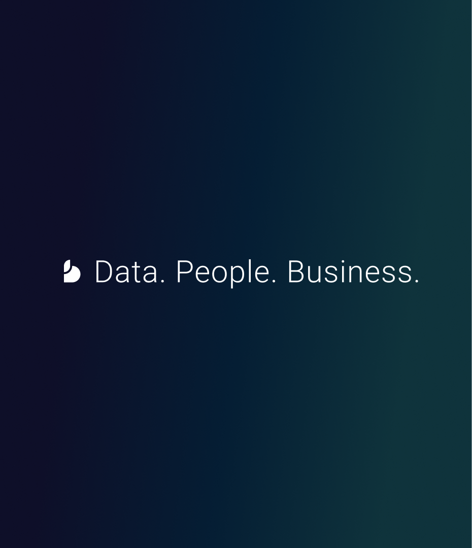 Blueforte picture mark with their brand claim Data.People.Business. on their dark signature gradient